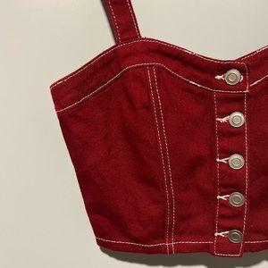 Red Denim Button-up Crop Top